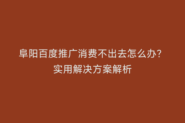 阜阳百度推广消费不出去怎么办?实用解决方案解析