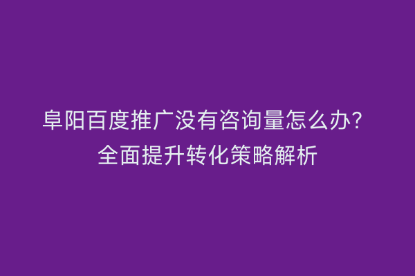阜阳百度推广没有咨询量怎么办?全面提升转化策略解析
