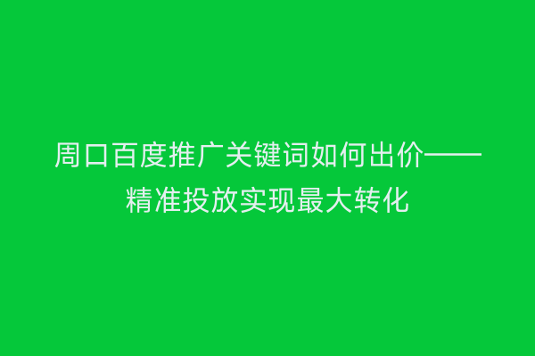 周口百度推广关键词如何出价——精准投放实现最大转化