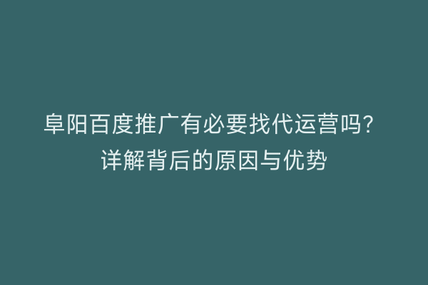 阜阳百度推广有必要找代运营吗？详解背后的原因与优势