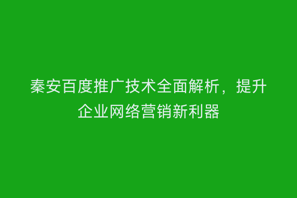秦安百度推广技术全面解析,提升企业网络营销新利器