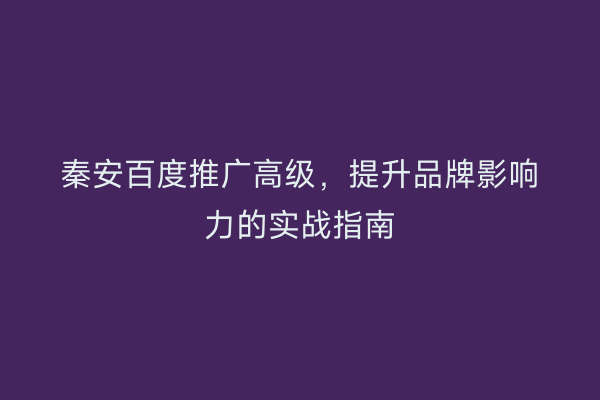 秦安百度推广高级,提升品牌影响力的实战指南