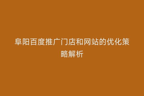 阜阳百度推广门店和网站的优化策略解析
