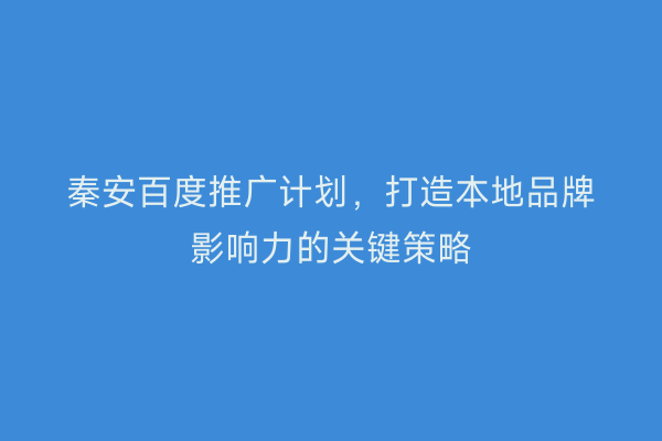 秦安百度推广计划,打造本地品牌影响力的关键策略