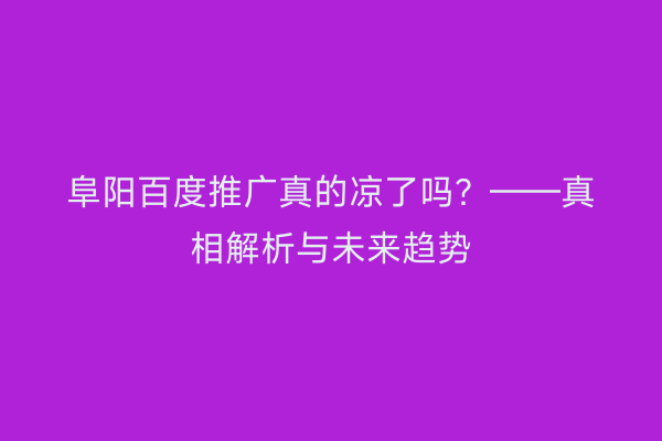 阜阳百度推广真的凉了吗?——真相解析与未来趋势
