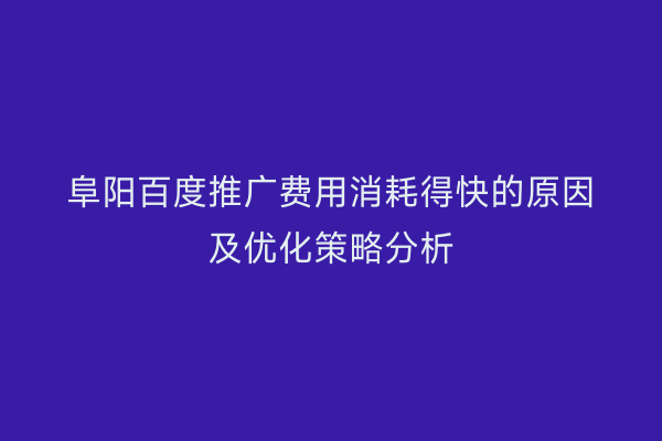 阜阳百度推广费用消耗得快的原因及优化策略分析