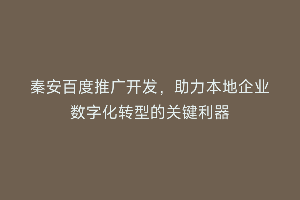 秦安百度推广开发,助力本地企业数字化转型的关键利器
