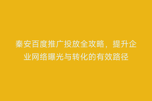 秦安百度推广投放全攻略,提升企业网络曝光与转化的有效路径