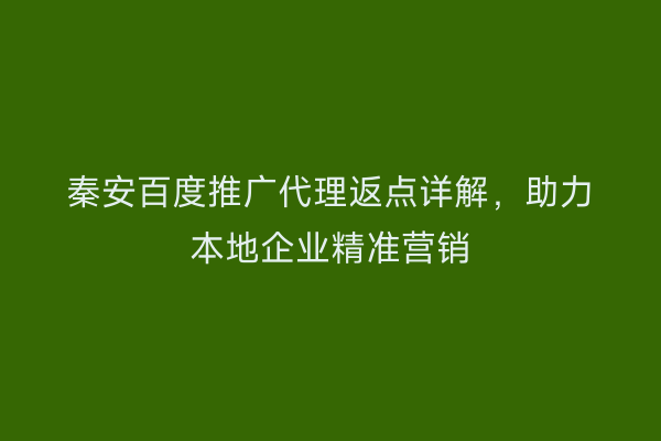 秦安百度推广代理返点详解,助力本地企业精准营销