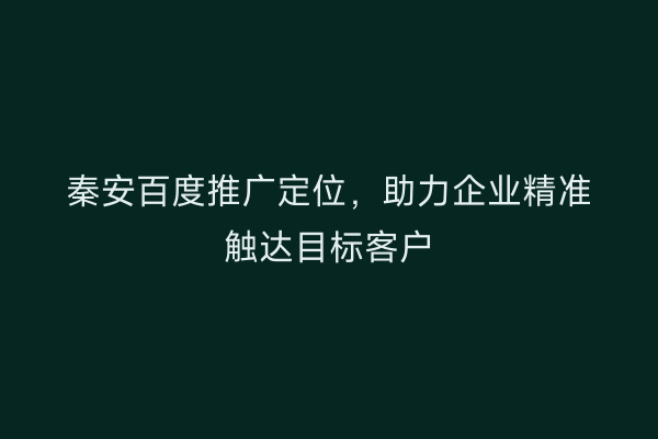 秦安百度推广定位,助力企业精准触达目标客户