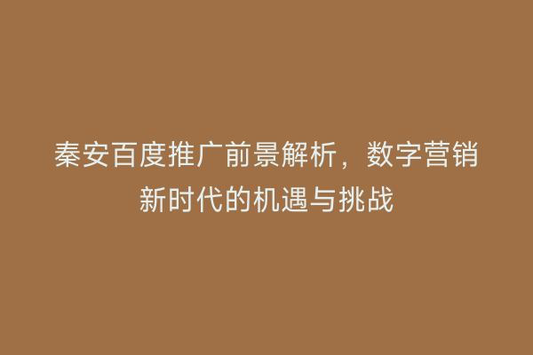 秦安百度推广前景解析,数字营销新时代的机遇与挑战