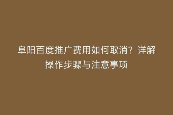 阜阳百度推广费用如何取消?详解操作步骤与注意事项
