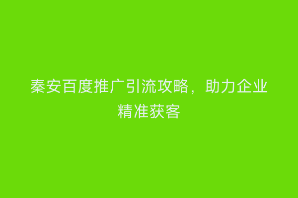 秦安百度推广引流攻略,助力企业精准获客