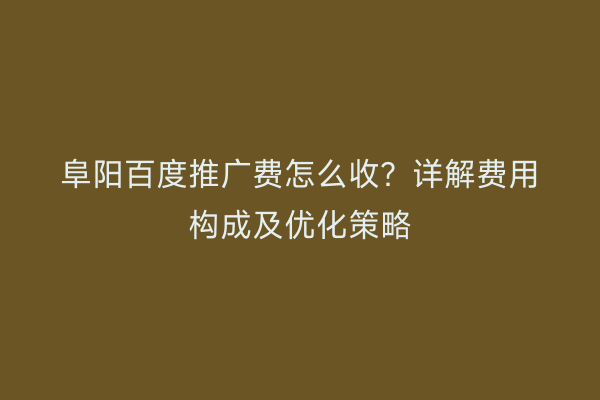 阜阳百度推广费怎么收?详解费用构成及优化策略