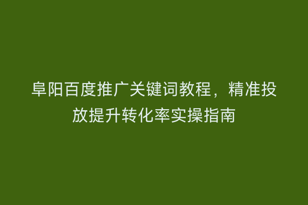 阜阳百度推广关键词教程，精准投放提升转化率实操指南