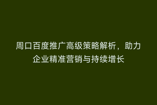 周口百度推广高级策略解析,助力企业精准营销与持续增长