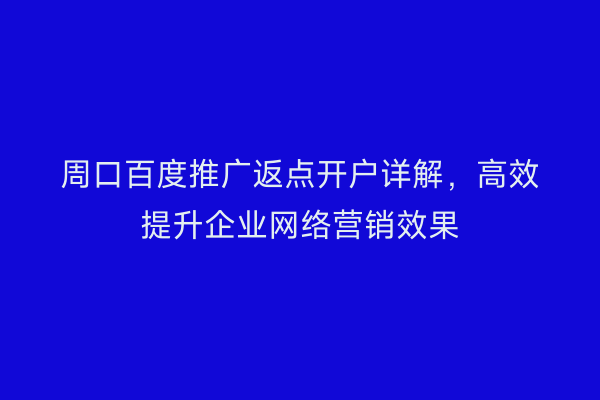 周口百度推广返点开户详解，高效提升企业网络营销效果