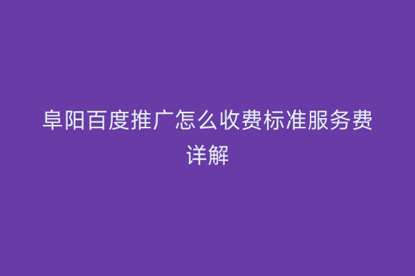 阜阳百度推广怎么收费标准服务费详解