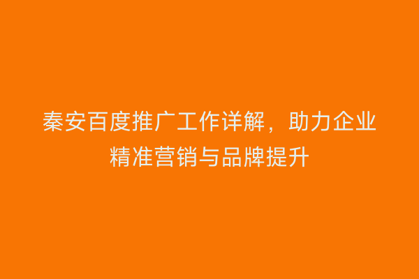 秦安百度推广工作详解,助力企业精准营销与品牌提升