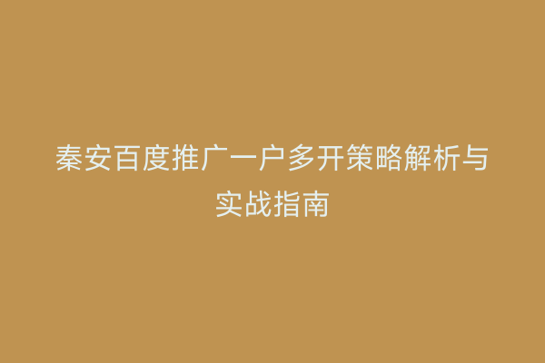 秦安百度推广一户多开策略解析与实战指南