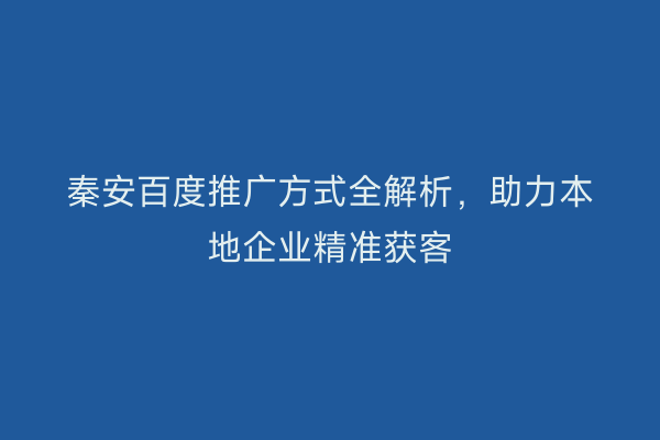 秦安百度推广方式全解析,助力本地企业精准获客