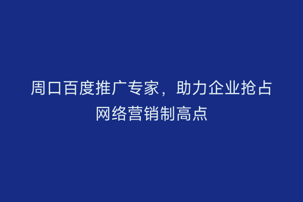 周口百度推广专家,助力企业抢占网络营销制高点