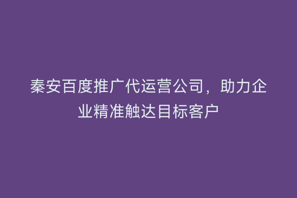 秦安百度推广代运营公司，助力企业精准触达目标客户
