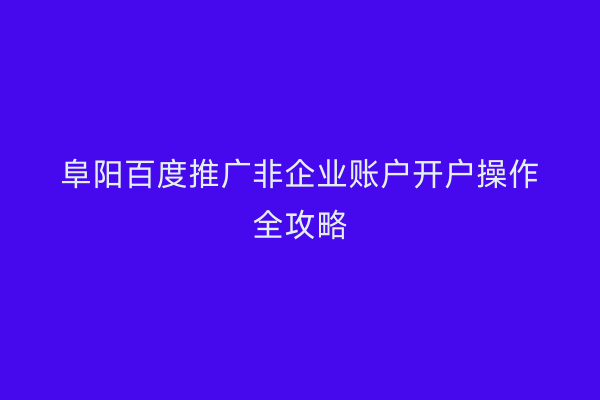 阜阳百度推广非企业账户开户操作全攻略