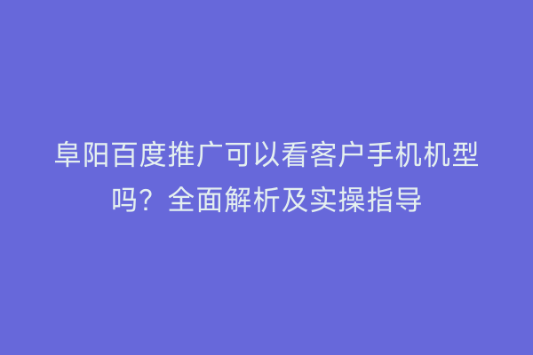 阜阳百度推广可以看客户手机机型吗?全面解析及实操指导