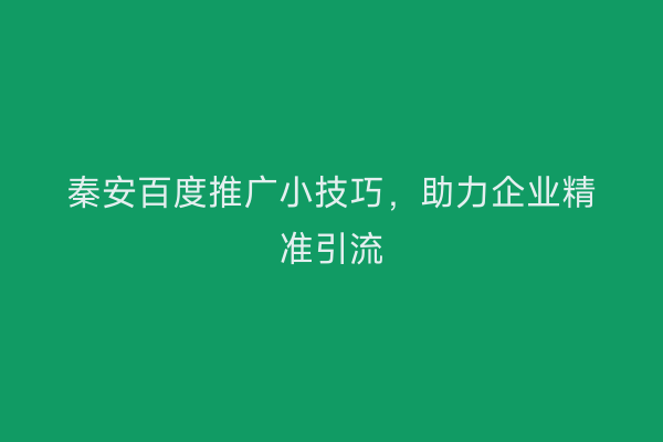 秦安百度推广小技巧,助力企业精准引流