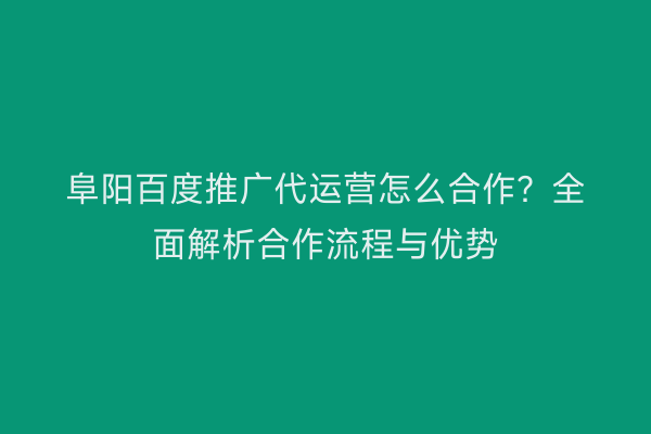 阜阳百度推广代运营怎么合作?全面解析合作流程与优势