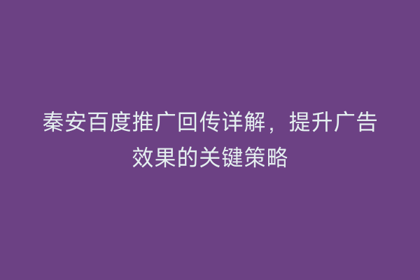 秦安百度推广回传详解,提升广告效果的关键策略