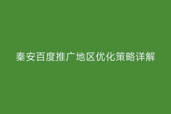 秦安百度推广地区优化策略详解