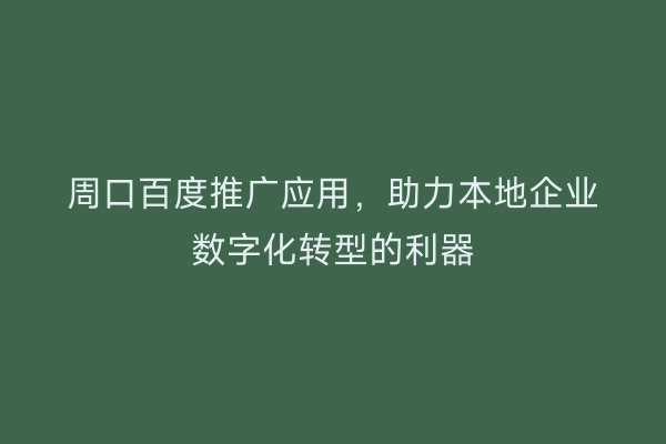 周口百度推广应用,助力本地企业数字化转型的利器