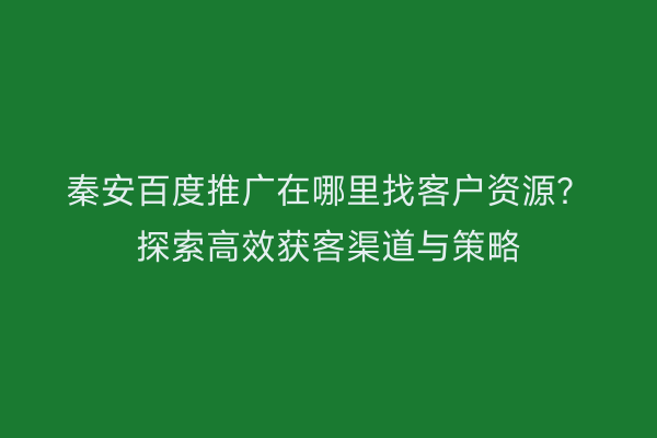 秦安百度推广在哪里找客户资源?探索高效获客渠道与策略