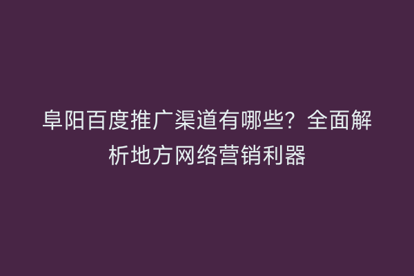 阜阳百度推广渠道有哪些？全面解析地方网络营销利器