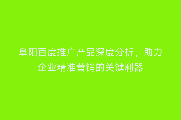 阜阳百度推广产品深度分析,助力企业精准营销的关键利器