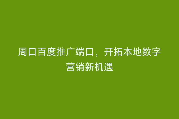 周口百度推广端口，开拓本地数字营销新机遇