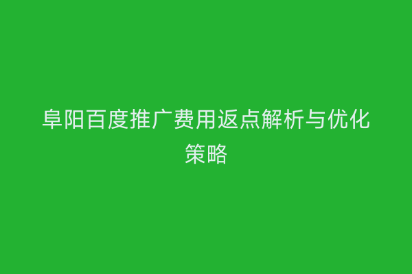 阜阳百度推广费用返点解析与优化策略