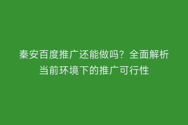 秦安百度推广还能做吗?全面解析当前环境下的推广可行性