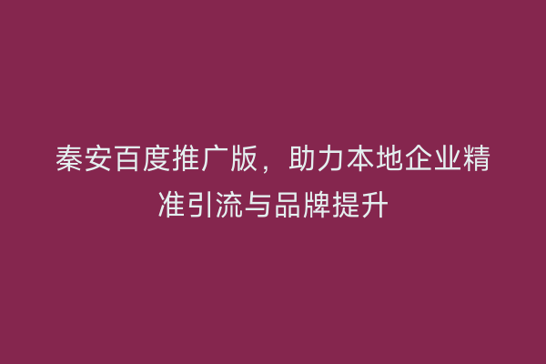 秦安百度推广版,助力本地企业精准引流与品牌提升