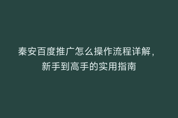 秦安百度推广怎么操作流程详解,新手到高手的实用指南