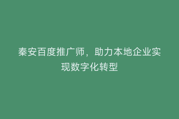 秦安百度推广师,助力本地企业实现数字化转型