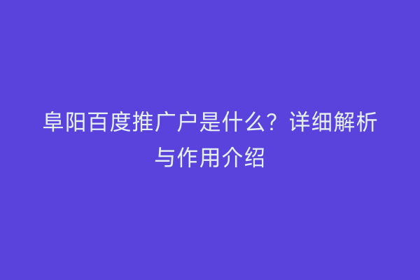 阜阳百度推广户是什么？详细解析与作用介绍