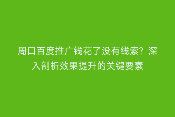 周口百度推广钱花了没有线索?深入剖析效果提升的关键要素