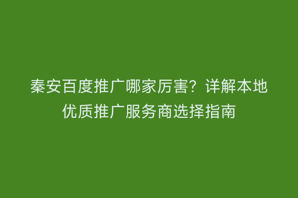 秦安百度推广哪家厉害?详解本地优质推广服务商选择指南