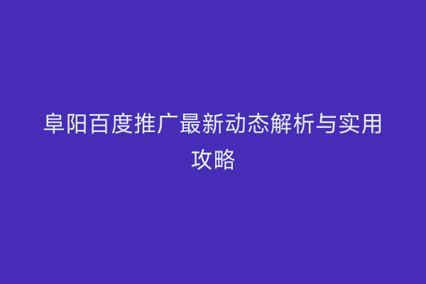阜阳百度推广最新动态解析与实用攻略
