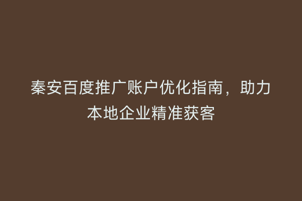 秦安百度推广账户优化指南,助力本地企业精准获客