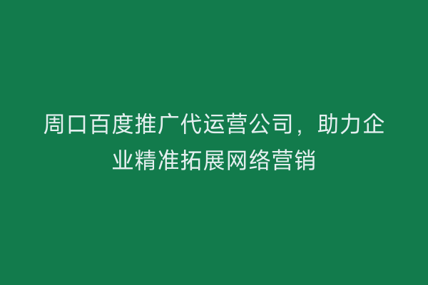 周口百度推广代运营公司,助力企业精准拓展网络营销