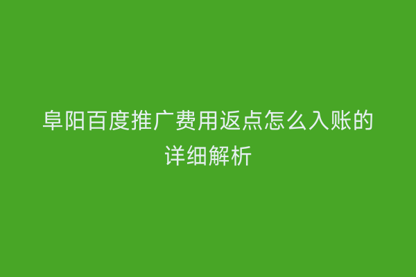 阜阳百度推广费用返点怎么入账的详细解析